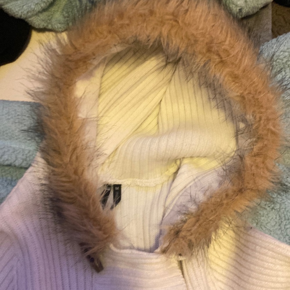 Long white fur hoodie